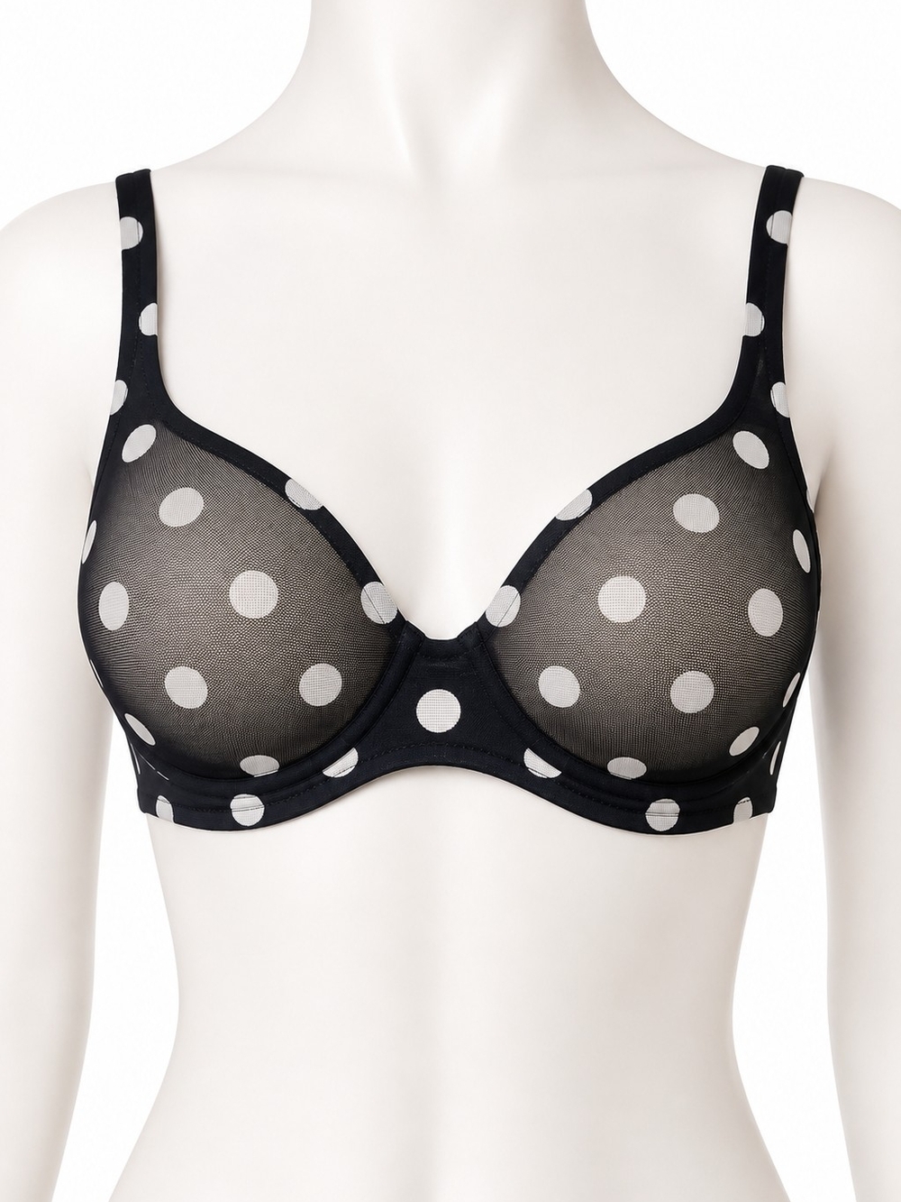 La Perla Studio Stretch Tulle Polka Dot Underwire Bra 34B Black Sheer Luxury